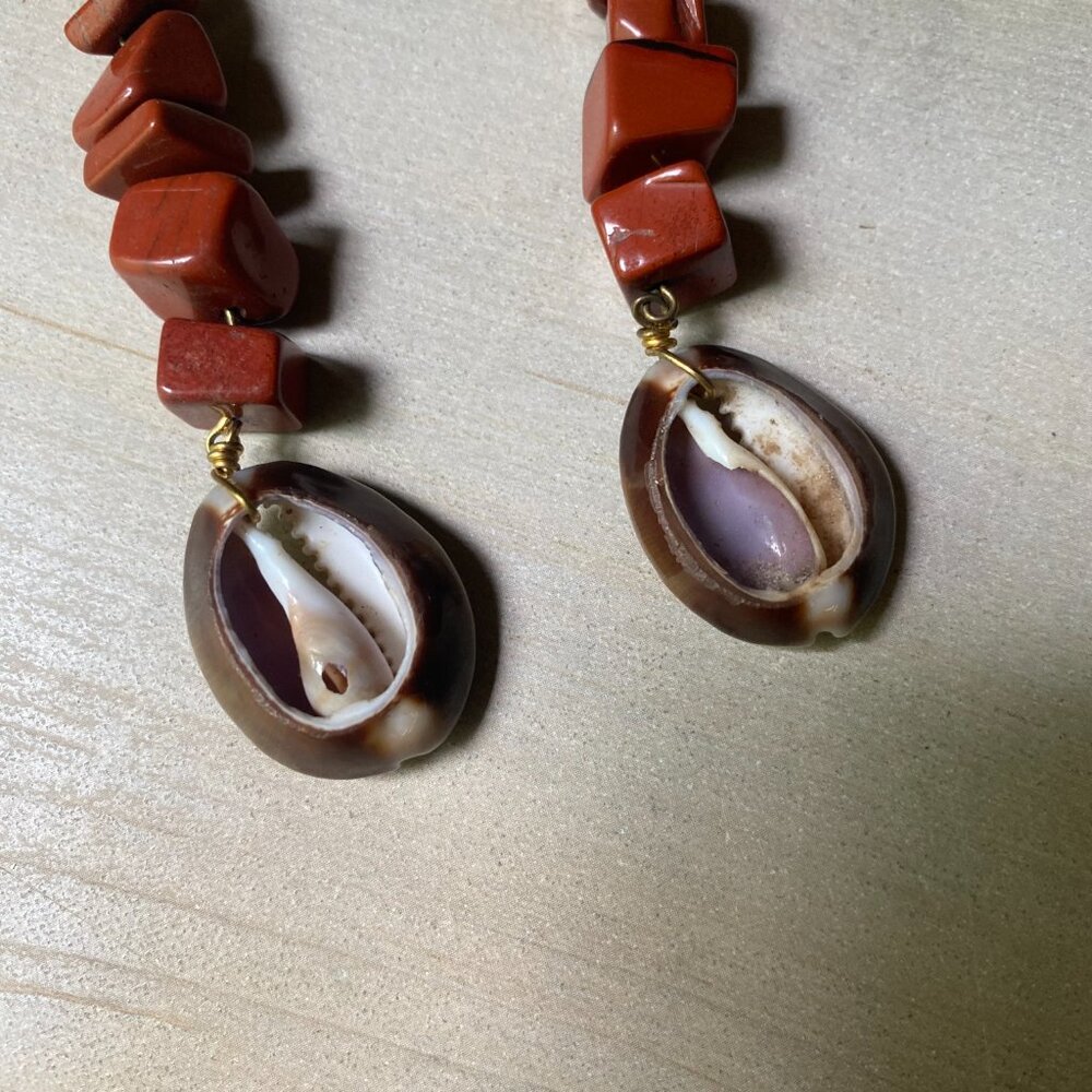 Red Jasper Cowrie Shell Bold Statement Earrings B… - image 6